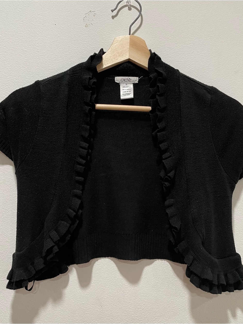 Cache Black Ruffled Short-Sleeve Sweater Shrug